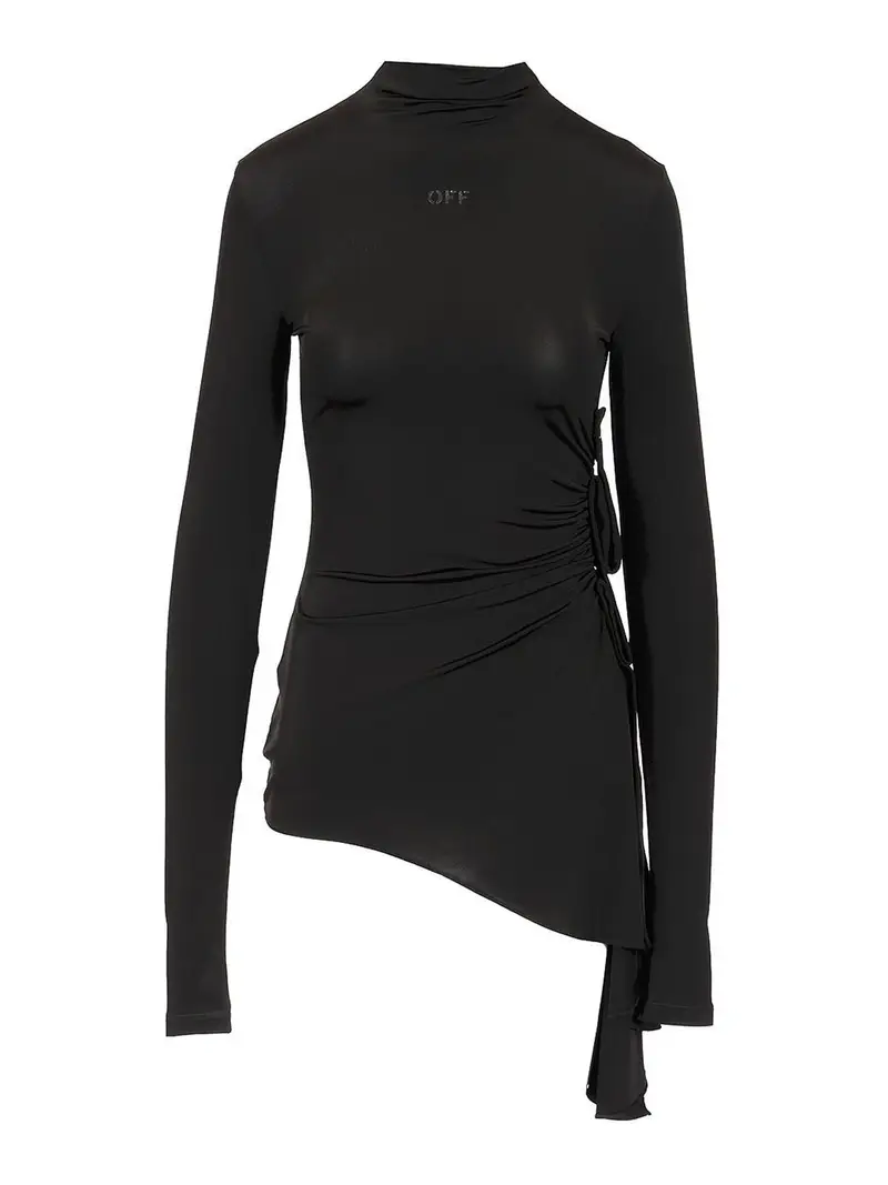 Top drappeggiato a manica lunga Nero