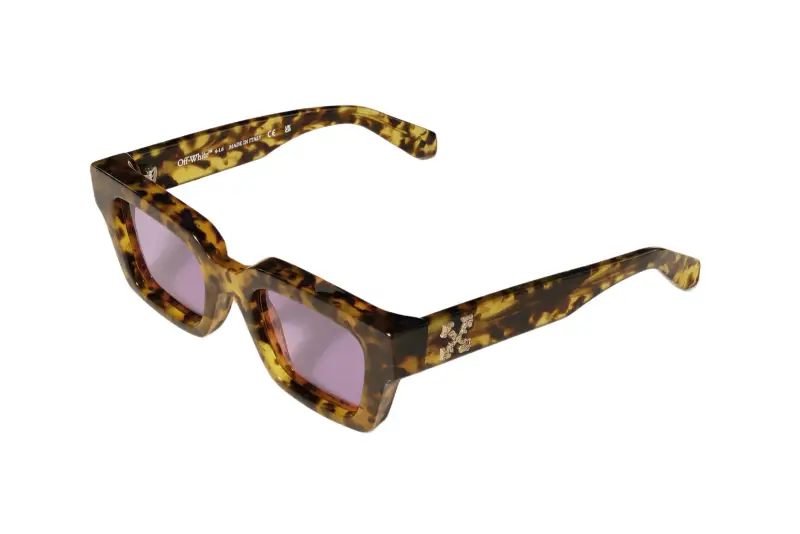 Unisex Off-White OW1022 VIRGIL 6045 Occhiali da sole Acetato Havana Giallo Viola Squadrata Normale