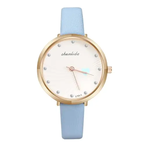 OFFCUP Orologio Da Donna, Al Quarzo Analogico, Pelle Blu, Classico Business Casual