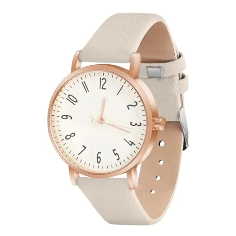 OFFCUP Orologio da Donna, Orologio Analogico al Quarzo Donna, Orologio da Polso Donna Con Cinturino in Pelle Classico Business Casual, Movimento a Tre Lancette -Beige