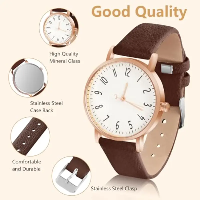 OFFCUP Orologio da Donna, Orologio Analogico al Quarzo Donna, Orologio da Polso Donna Con Cinturino in Pelle Classico Business Casual, Movimento a Tre Lancette -Marrone miniatura 3