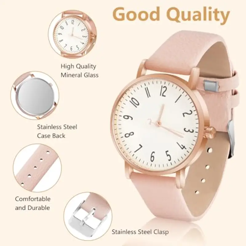 OFFCUP Orologio da Donna, Orologio Analogico al Quarzo Donna, Orologio da Polso Donna Con Cinturino in Pelle Classico Business Casual, Movimento a Tre Lancette -Rosa miniatura 3