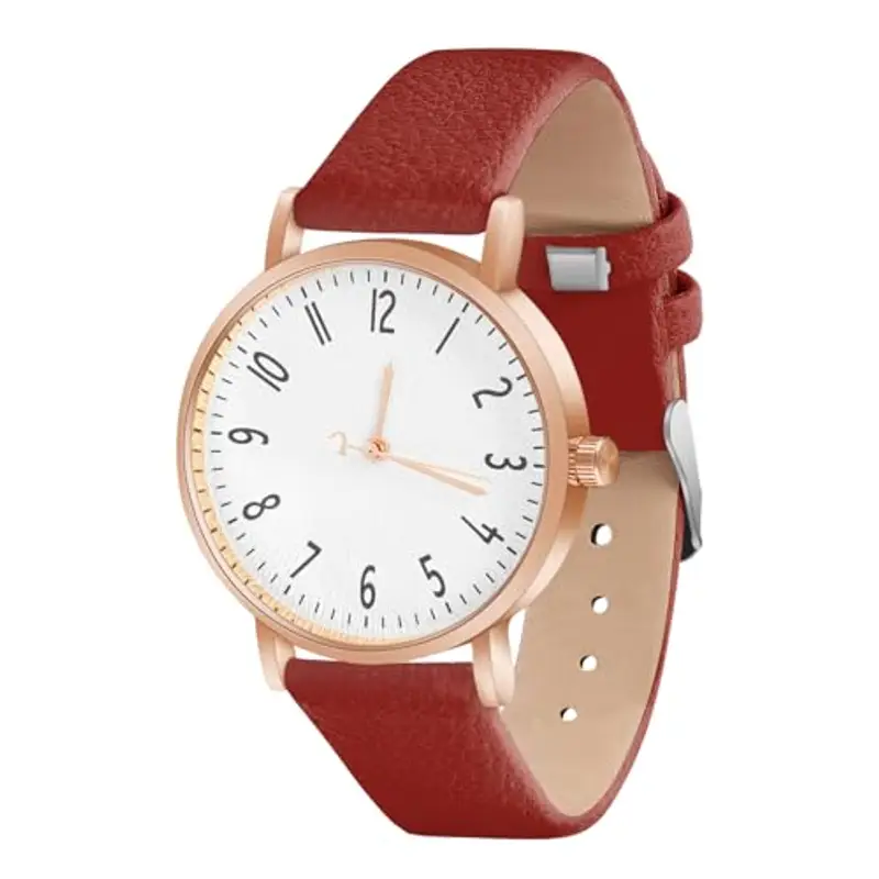 OFFCUP Orologio da Donna, Orologio Analogico al Quarzo Donna, Orologio da Polso Donna Con Cinturino in Pelle Classico Business Casual, Movimento a Tre Lancette -Rosso