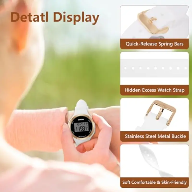 OFFCUP Orologio da Donna, Orologio Digitale da Orologio da Polso con Sveglia Display Notturno Luce LED Cronometro miniatura 3