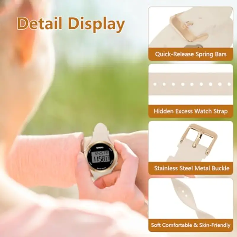 OFFCUP Orologio da Donna, Orologio Digitale da Orologio da Polso con Sveglia Display Notturno Luce LED Cronometro miniatura 3