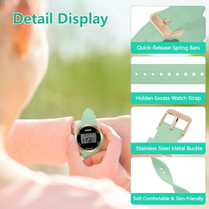 OFFCUP Orologio da Donna, Orologio Digitale da Orologio da Polso con Sveglia Display Notturno Luce LED Cronometro miniatura 3