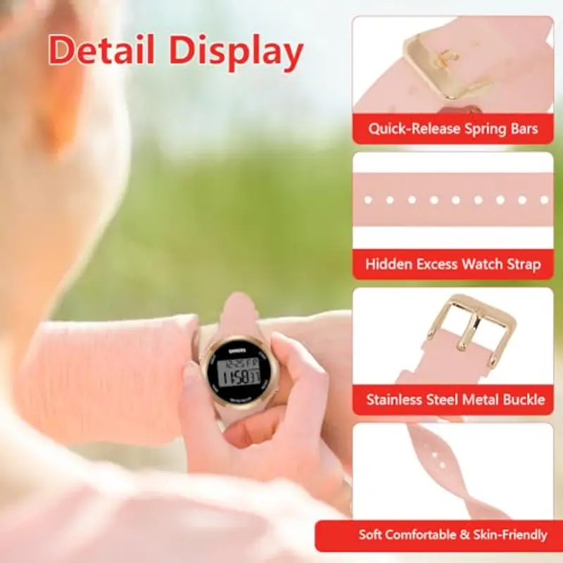 OFFCUP Orologio da Donna, Orologio Digitale da Orologio da Polso con Sveglia Display Notturno Luce LED Cronometro miniatura 3