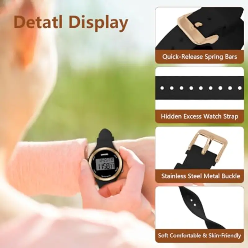 OFFCUP Orologio da Donna, Orologio Digitale da Orologio da Polso con Sveglia Display Notturno Luce LED Cronometro Calendario Donna Con Cinturino in Silicone Casual O Attività Sportivo miniatura 3