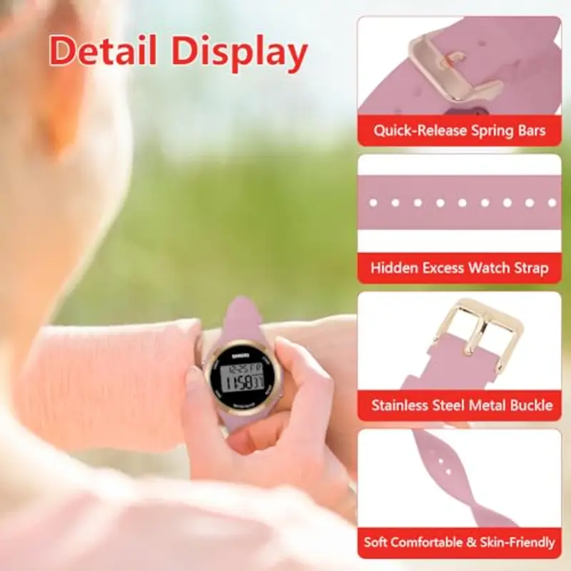 OFFCUP Orologio da Donna, Orologio Digitale da Orologio da Polso con Sveglia Display Notturno Luce LED Cronometro Calendario Donna Con Cinturino in Silicone Casual O Attività Sportivo miniatura 3