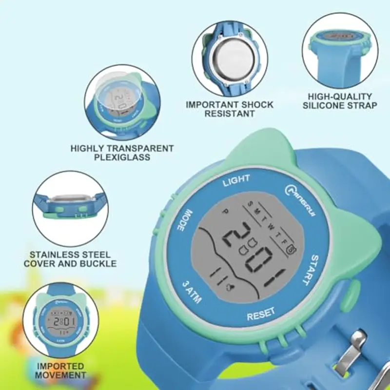 OFFCUP Orologio Digitale per Bambini, Orologio da Polso per Ragazzi e Ragazze, Orologio Sportivo a Cartoni Orecchie da miniatura 3