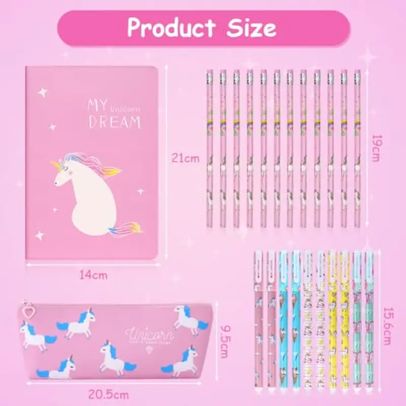 OFFCUP Set Cancelleria Unicorno, 32Pcs per Regalo Bambina, Astuccio con Motivo, Penne Colorate, Matite, Quaderni, Adesivi (La Sirena) miniatura 3