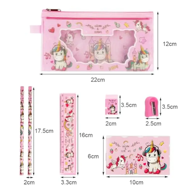 OFFCUP Set Di Cancelleria per Unicorno, Cancelleria per Regalo Bambina, Regalo Di Compleanno per Bambini, Include 2 Matite, Righelli, Gomma, Temperamatite e Taccuino per Bambina Regalo di Natale miniatura 2