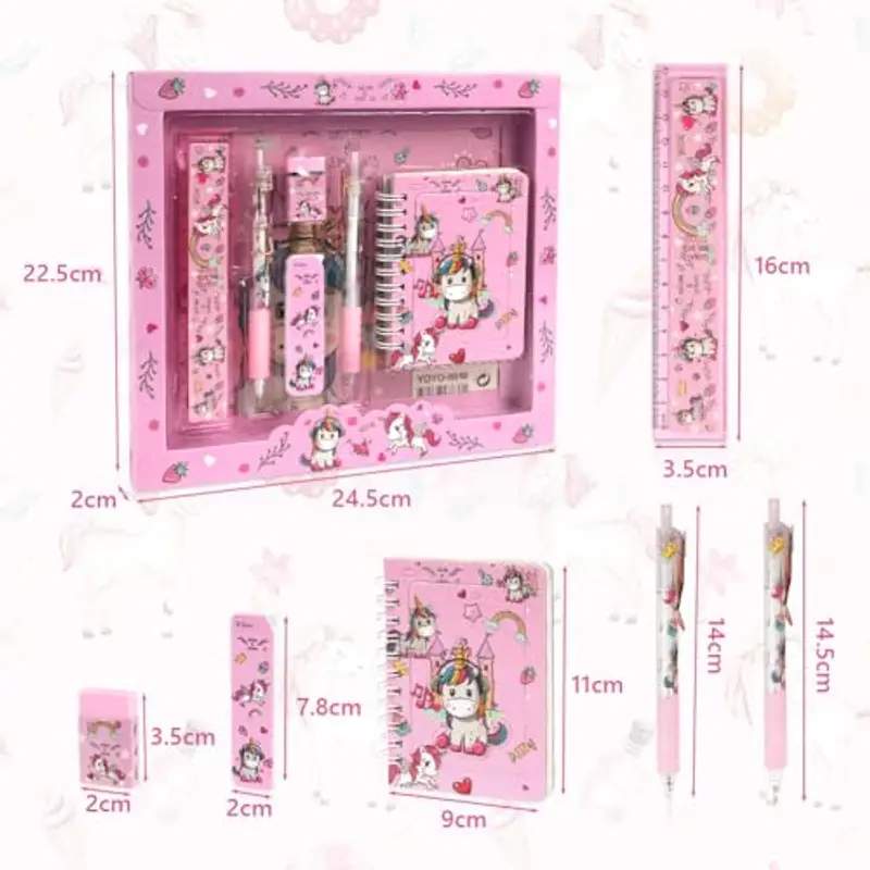 OFFCUP Set Di Cancelleria per Unicorno, Cancelleria per Regalo Bambina, Regalo Di Compleanno per Bambini, Include Penna Gel, Portamine, Righelli, Gomma, Temperamatite e Taccuino per Bambina Regalo miniatura 2