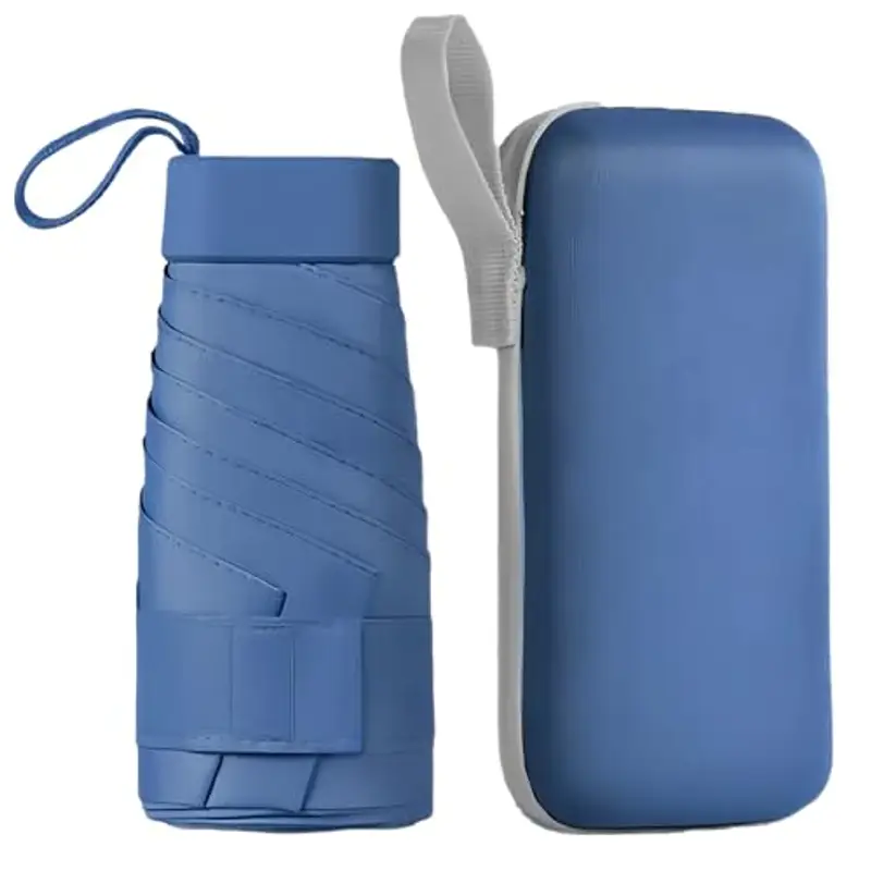 OHHXGK Mini Ombrello Tascabile, Ombrello Piccolo, Ombrello Pieghevole a 6 Costole, Upf>50+ Ombrello da Sole/Pioggia, Ombrello per Uomo e Donna (Blu)