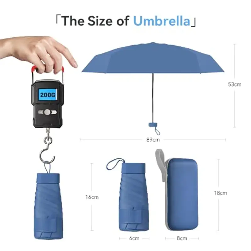 OHHXGK Mini Ombrello Tascabile, Ombrello Piccolo, Ombrello Pieghevole a 6 Costole, Upf>50+ Ombrello da Sole/Pioggia, Ombrello per Uomo e Donna (Blu) miniatura 2