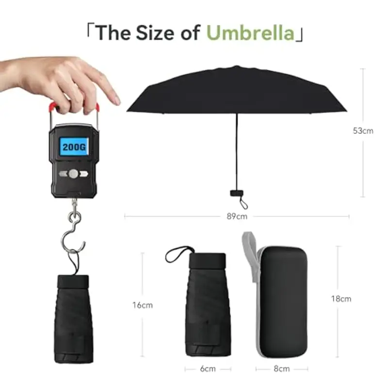 OHHXGK Mini Ombrello Tascabile, Ombrello Piccolo, Ombrello Pieghevole a 6 Costole, Upf>50+ Ombrello da Sole/Pioggia, Ombrello per Uomo e Donna (Nero) miniatura 2