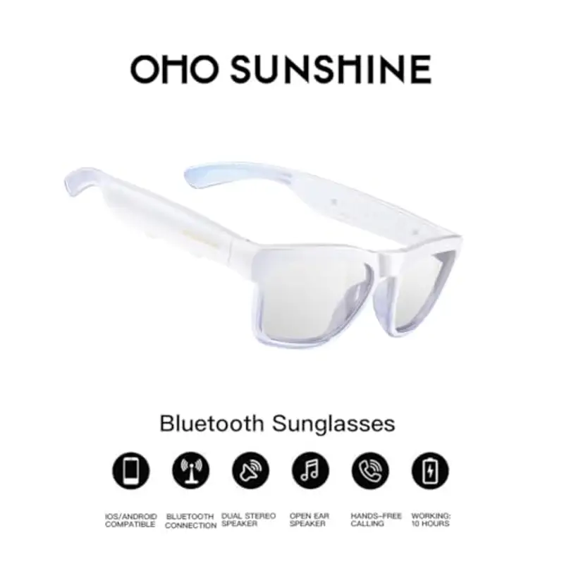 OhO, Occhiali da sole resistenti all'acqua, con Bluetooth, alla moda, per ascoltare musica e telefonare, con lenti polarizzate UV400 miniatura 2
