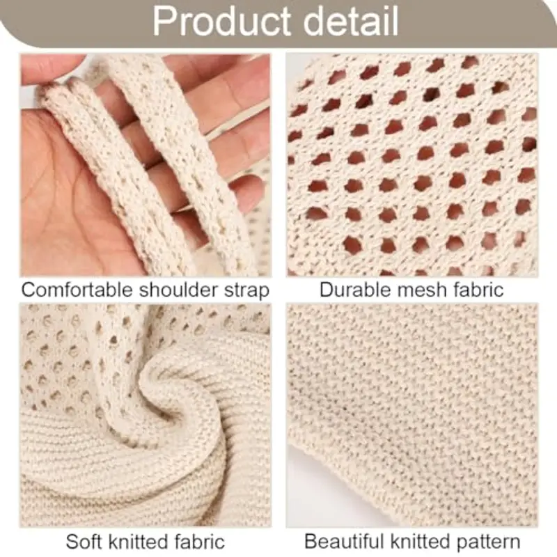 OHREN borsa mare all'uncinetto donna, borsa Boho estiva, leggera tote bag in rete beige per vacanze e uso quotidiano miniatura 3