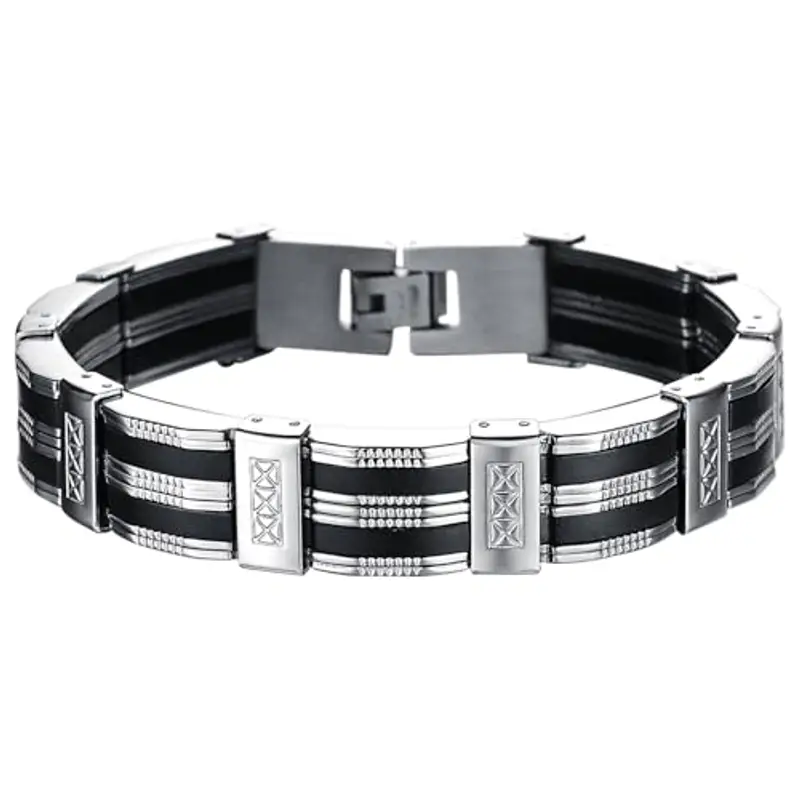 OIDEA Bracciale Braccialetto per Uomo Braccialetto Catena in Acciaio Inox Nero Argento