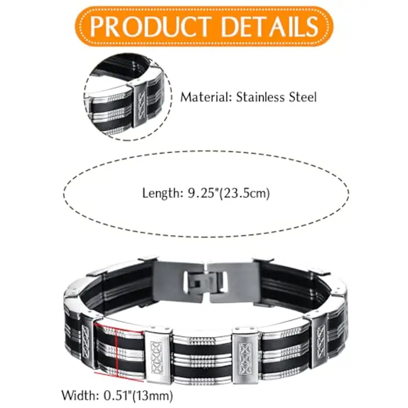 OIDEA Bracciale Braccialetto per Uomo Braccialetto Catena in Acciaio Inox Nero Argento miniatura 2