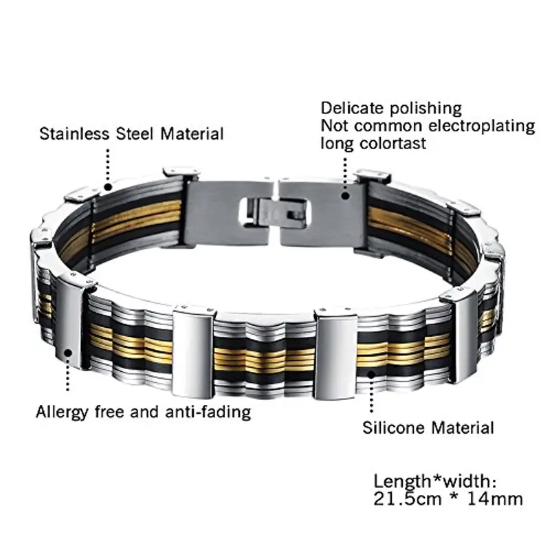 OIDEA Bracciale Braccialetto Uomo Donna Braccialetto con Maglie Catena in Acciaio Inox Nero Argento Oro miniatura 2