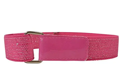 Olata Cintura da Bambina con Brillantini, Elastica e con Chiusura a Gancio e a Strappo (1-6 Anni). Fuscia Rosa con