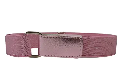 Olata Cintura da Bambina con Brillantini, Elastica e con Chiusura a Gancio e a Strappo (1-6 Anni). Rosa Chiaro con