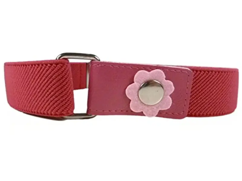 Olata Cintura Elastica da Bambina, Chiusura a Scatto con Gancio, Motivo con Fiore (1-6 Anni). Fuscia Rosa