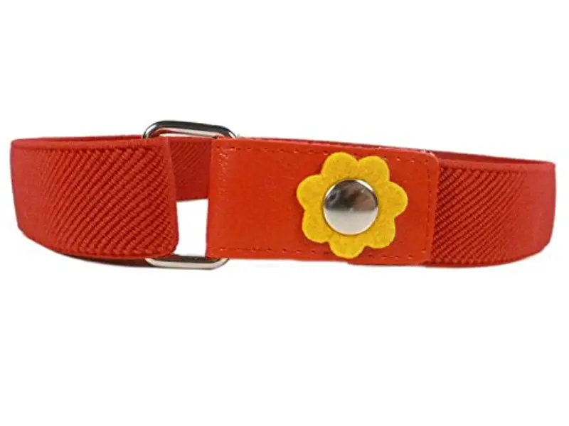 Olata Cintura Elastica da Bambina, Chiusura a Scatto con Gancio, Motivo con Fiore (1-6 Anni). Rosso