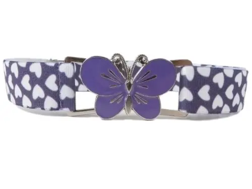 Olata Cintura Elastica da Bambina, Fibbia con Farfalla o a Fiore (1-6 Anni). Cuore Lilla/Farfalla Lilla