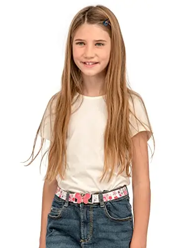Olata Cintura Elastica da Bambina, Fibbia con Farfalla o a Fiore (1-6 Anni). Cuore Lilla/Farfalla Lilla miniatura 2