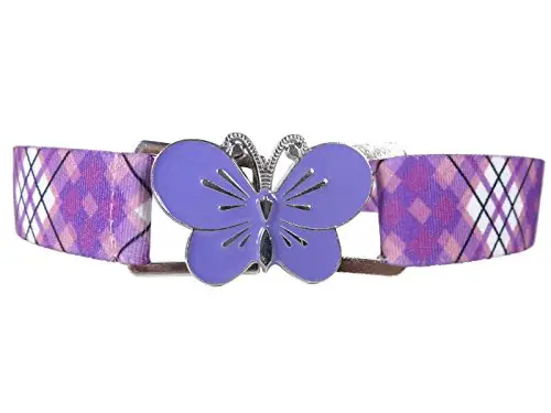 Olata Cintura Elastica da Bambina, Fibbia con Farfalla o a Fiore (1-6 Anni). Tartan Lilla/Farfalla Lilla