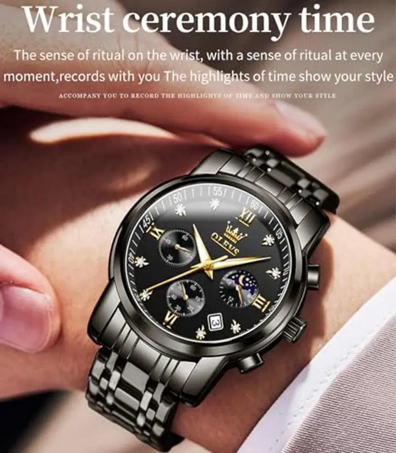 OLEVS Male Wrist Watches, Analog Quartz Business Stainless Steel Waterproof Luminous Watches Luxury Casual Big Diamond miniatura 2