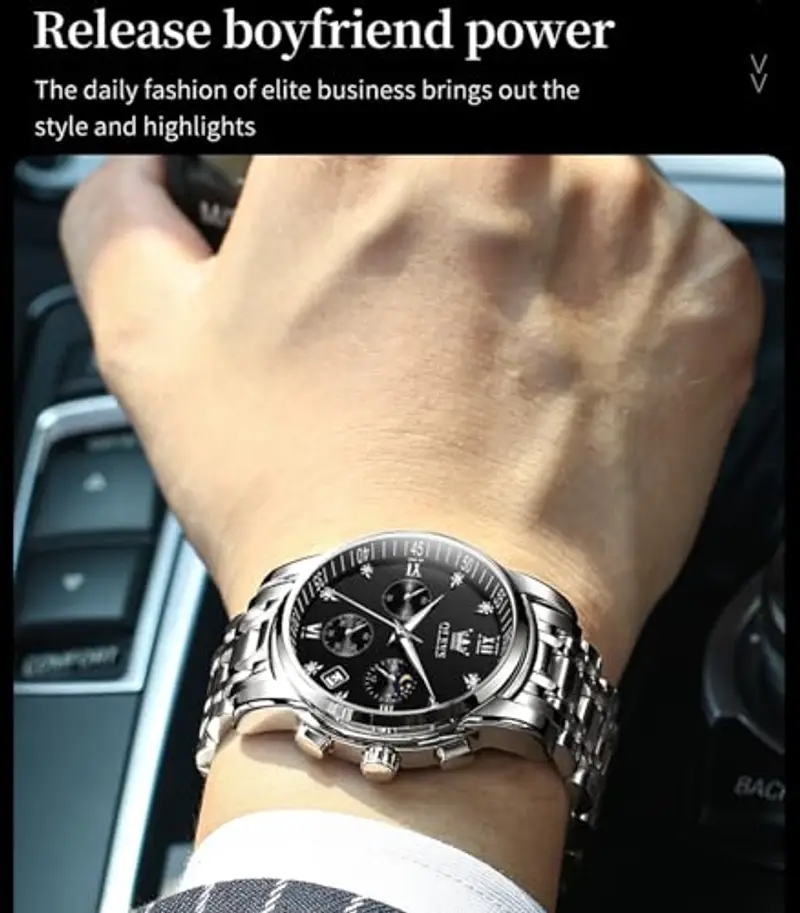 OLEVS Male Wrist Watches, Analog Quartz Business Stainless Steel Waterproof Luminous Watches Luxury Casual Big Diamond miniatura 3