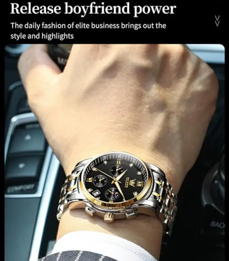 OLEVS Male Wrist Watches, Analog Quartz Business Stainless Steel Waterproof Luminous Watches Luxury Casual Big Diamond Dial Date Multi-Function Chronograph Watches for Man… miniatura 3