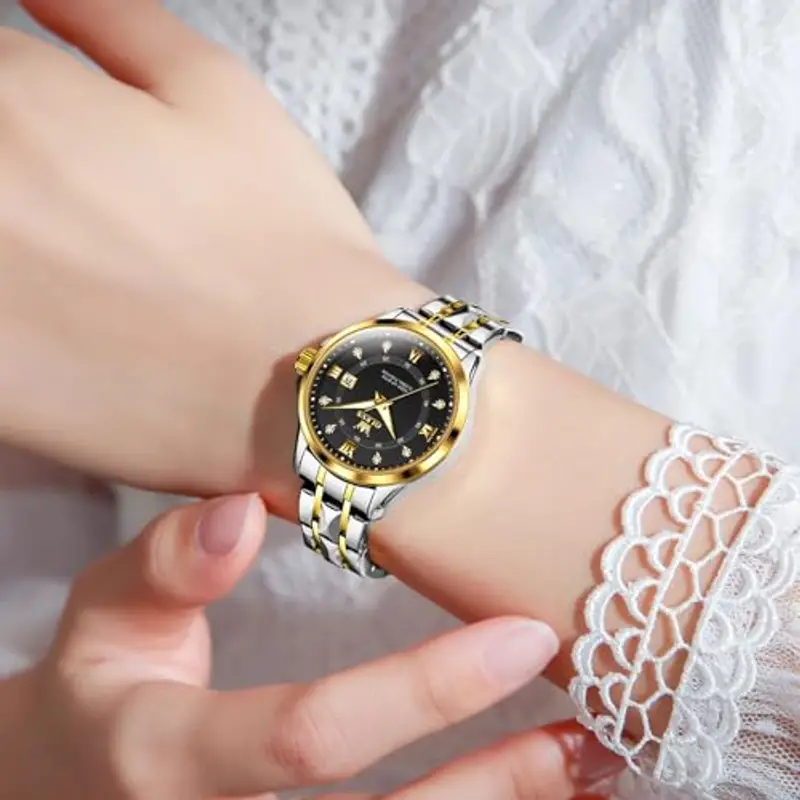 OLEVS Oro Argento Orologio Donna Piccolo Elegante Delicato Diamante Acciaio Inossidabile Orologio da Polso Donna miniatura 2