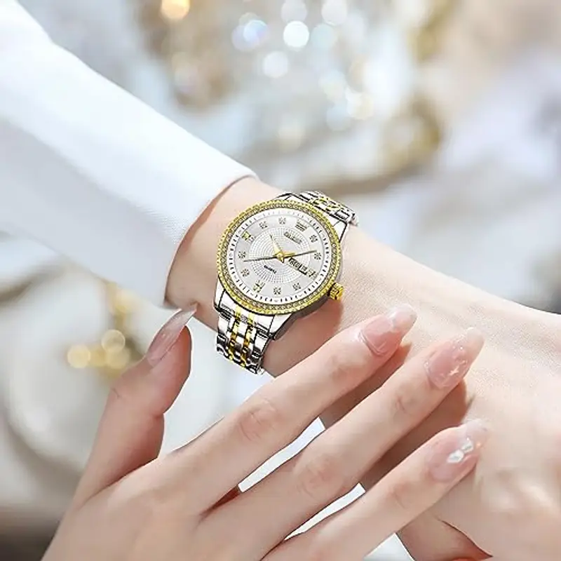 OLEVS Orologio Donna Bicolore Elegante Diamante Acciaio Inossidabile Orologio da Polso Donna Luminoso Impermeabile con miniatura 2