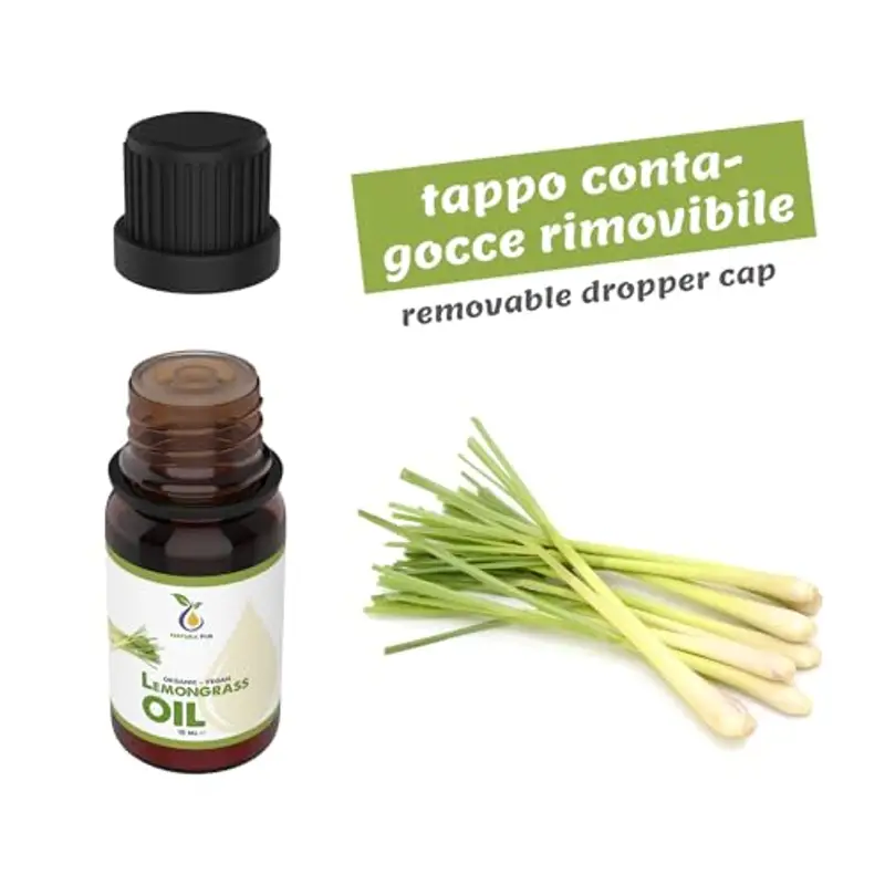 Olio di citronella bio 10 ml – Olio essenziale di citronella puro al 100% vegano – Lemongrass Oil (Cymbopogon Citratus Leaf Oil) – Lemon Grass Olio essenziale per lampada profumata, diffusore, capelli miniatura 2