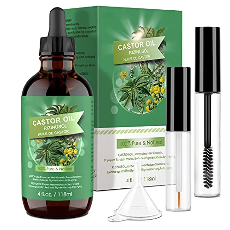 Olio di Ricino Puro 100% - 118ml Castor Oil Stimola la Crescita dei Capelli, Ciglia e Sopracciglia, Cura della Barba,