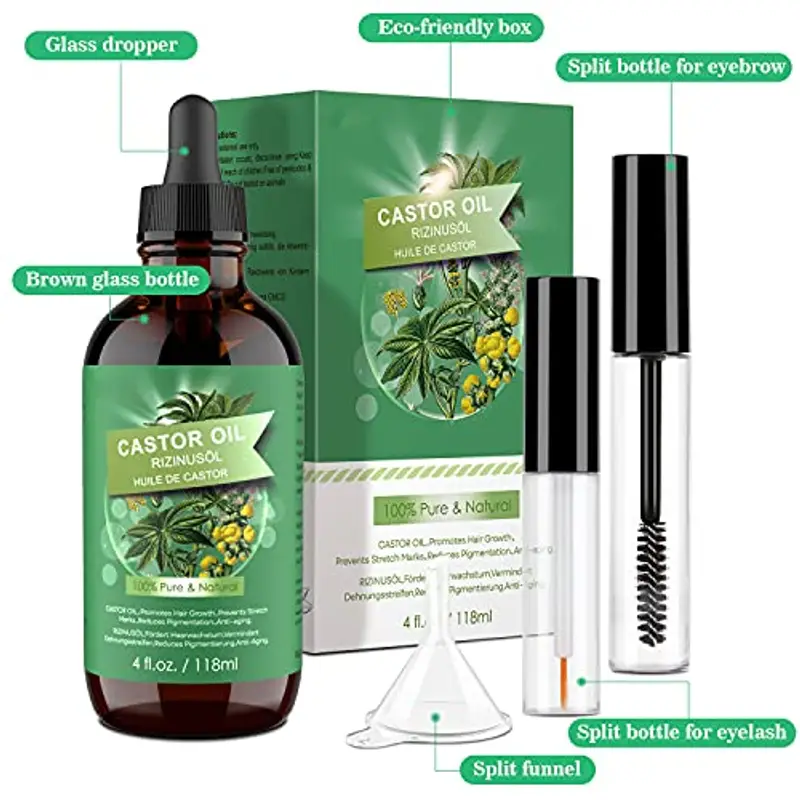 Olio di Ricino Puro 100% - 118ml Castor Oil Stimola la Crescita dei Capelli, Ciglia e Sopracciglia, Cura della Barba miniatura 3