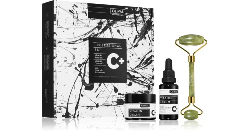Professional C+ kit per la cura del viso con vitamina C crema per il viso 50 ml + siero illuminante viso 30 ml + rullo per massaggi per viso e