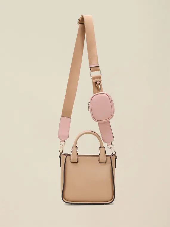 Bauletto con mini pouch e tracolla Donna, Beige miniatura 2
