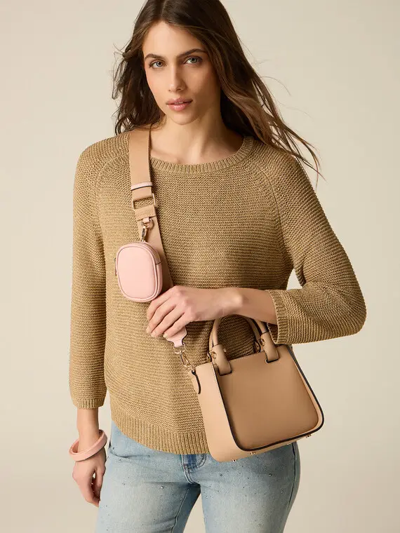 Bauletto con mini pouch e tracolla Donna, Beige