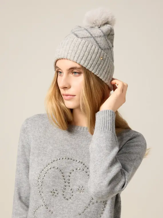 Berretto con ricamo lurex Donna, Grigio