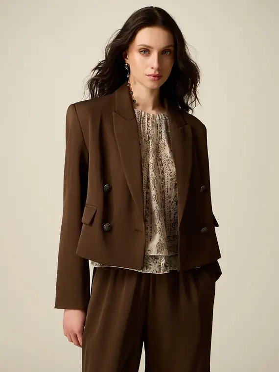 Blazer cropped doppiopetto Donna, Marrone