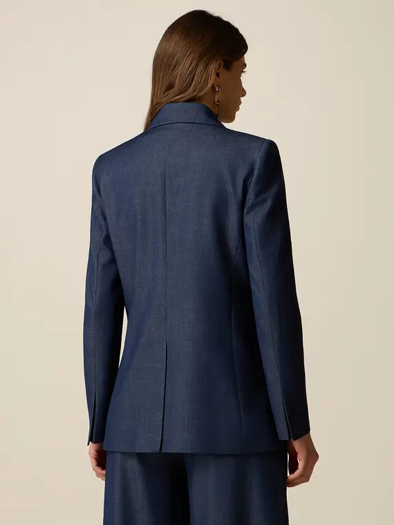 Blazer doppiopetto effetto denim Donna, Blu miniatura 2