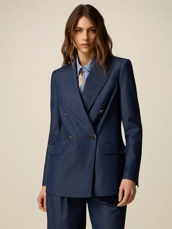 Blazer doppiopetto effetto denim Donna, Blu
