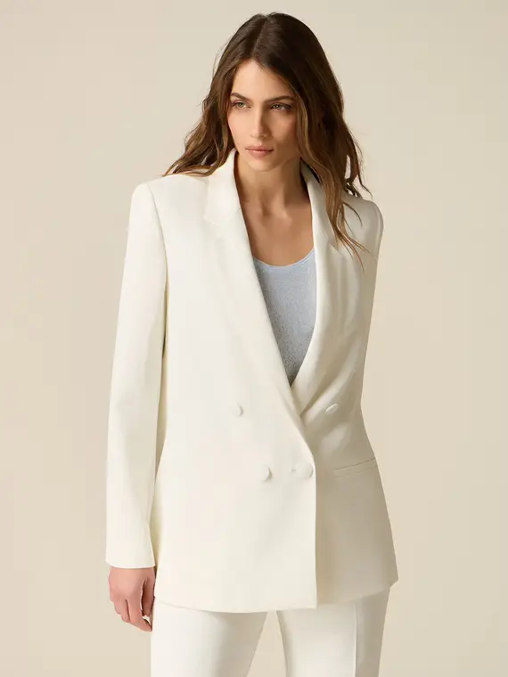 Blazer doppiopetto in tessuto crêpe Donna, Bianco