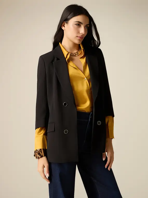 Blazer in tessuto crêpe Donna, Nero