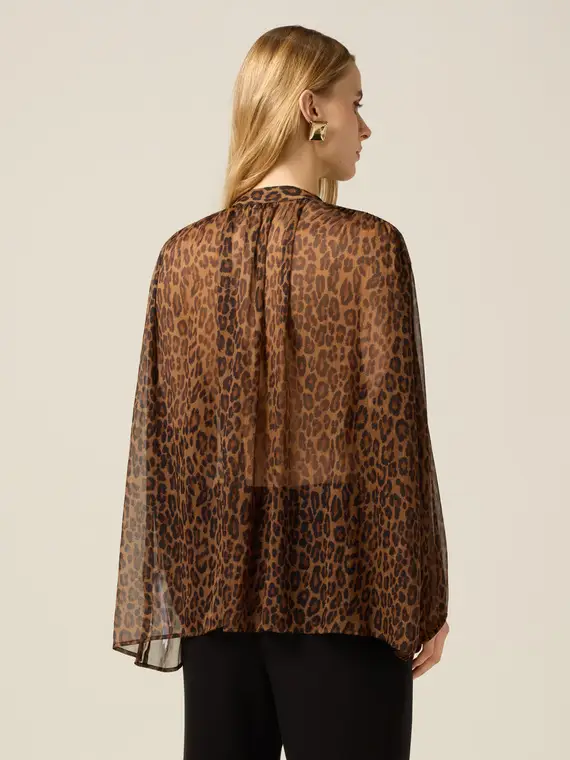 Blusa animalier con volant Donna, Marrone miniatura 2